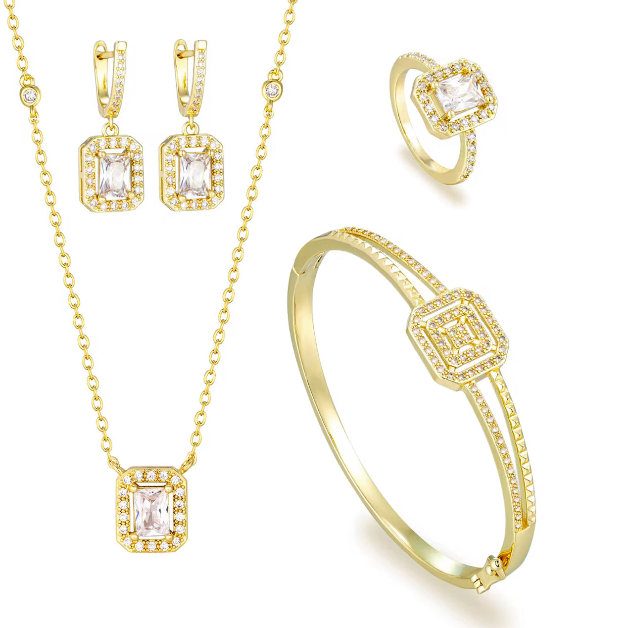 Juego de Joyería de Lujo en Oro de 14K con Zirconia