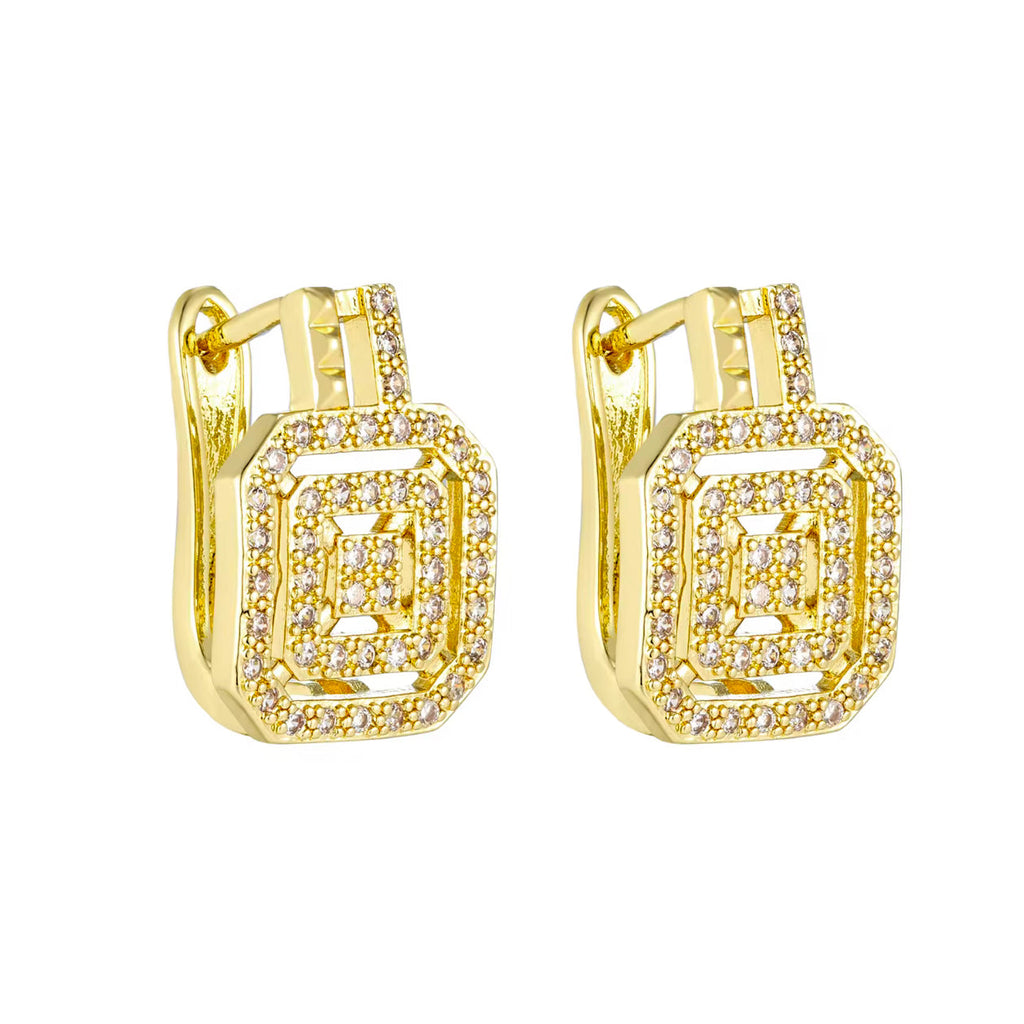 Conjunto de Pulsera, Collar y Anillo de Latón en Oro de 14K con Circón Cuadrado