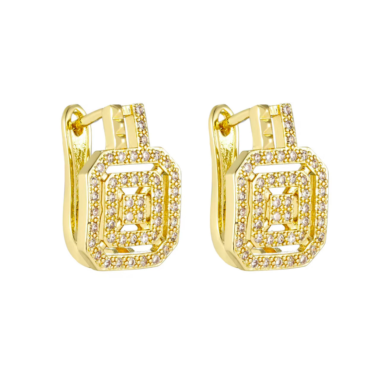 Conjunto de Pulsera, Collar y Anillo de Latón en Oro de 14K con Circón Cuadrado