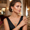 Conjunto de Pulsera, Collar y Anillo de Latón en Oro de 14K con Circón Cuadrado