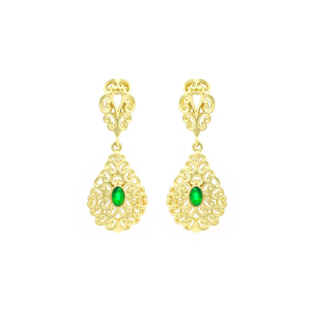 Conjunto de Joyería de Cuatro Piezas en Oro de 14K con Circón Verde