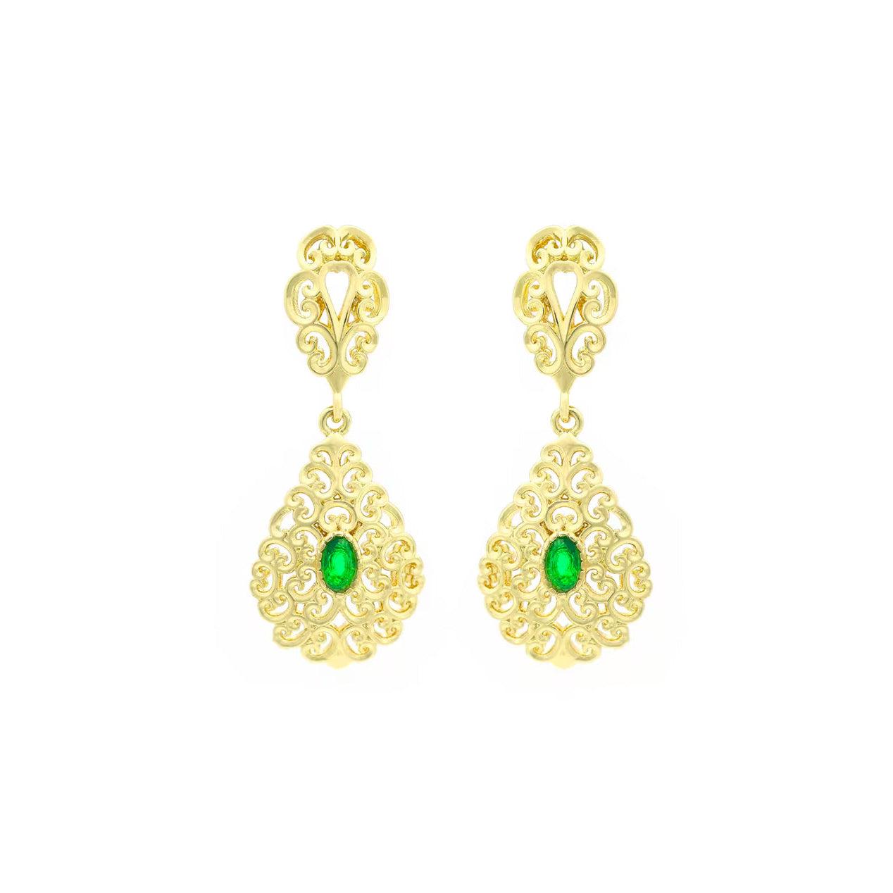 Conjunto de Joyería de Cuatro Piezas en Oro de 14K con Circón Verde