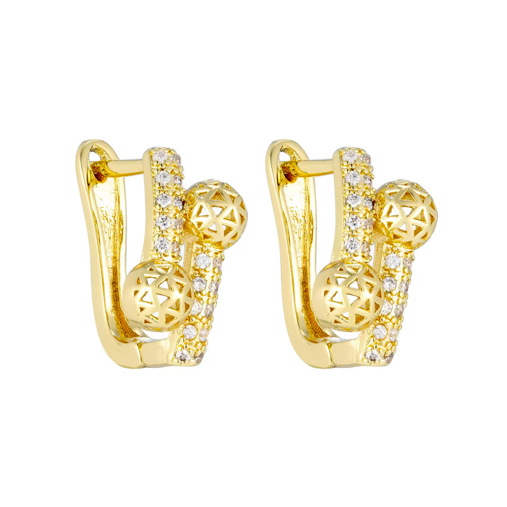 Conjunto de Joyería Geométrica en Latón y Oro de 18K con Circón