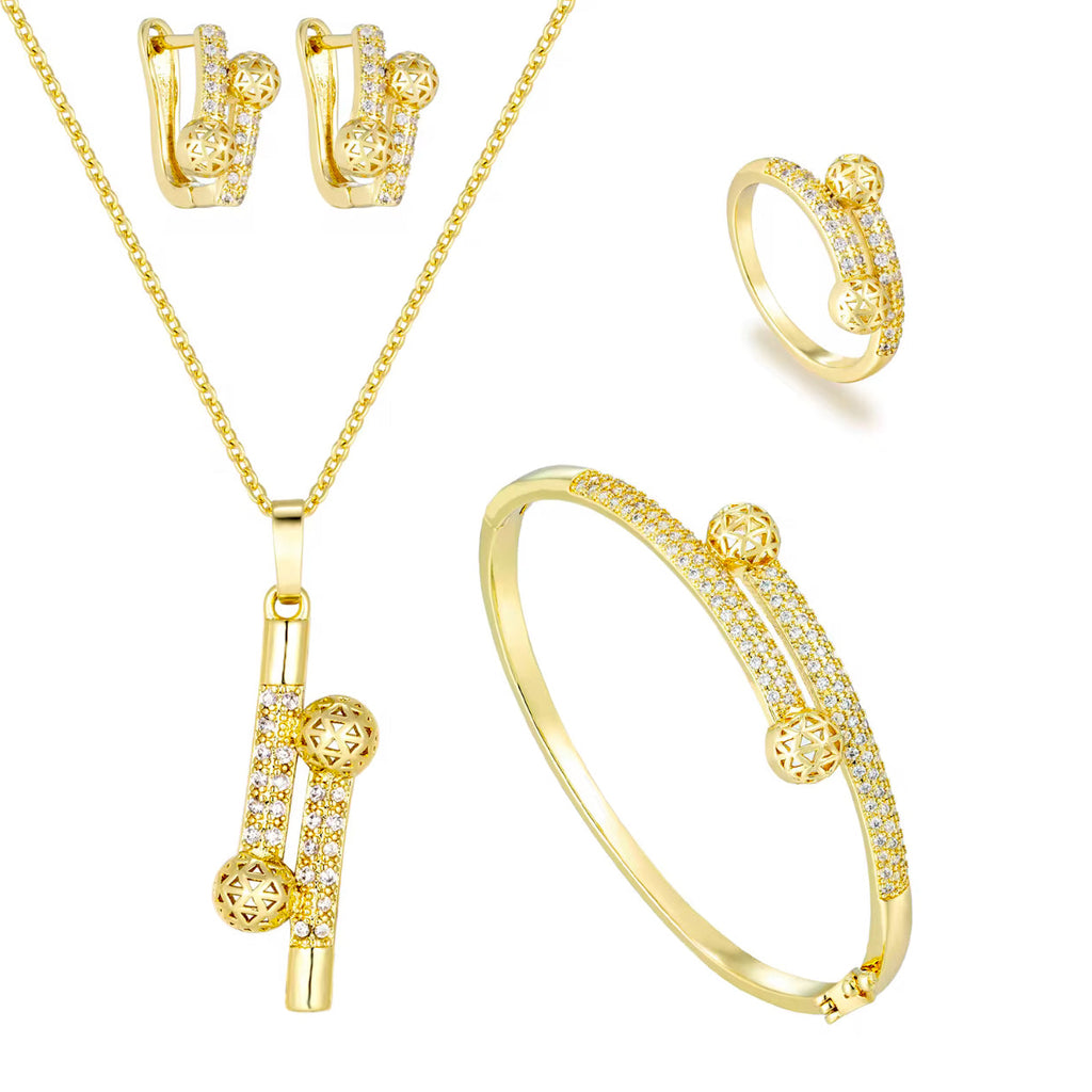 Conjunto de Joyería Geométrica en Latón y Oro de 18K con Circón