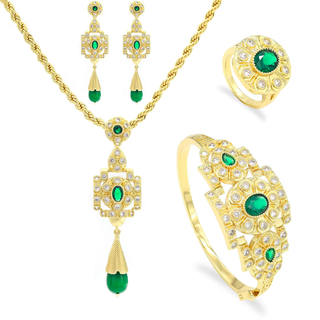 Conjunto Nupcial Esmeralda en Oro de 18K - Estilo Árabe