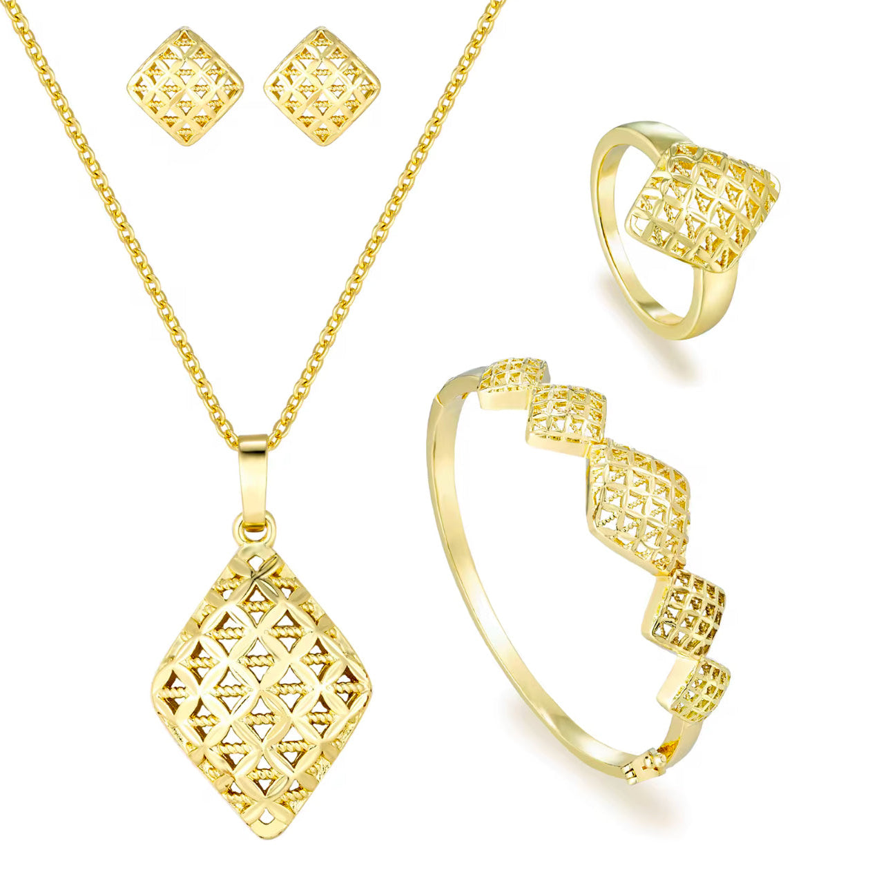 Conjunto de Joyas Retro en Oro de 14K - Estilo Clásico Europeo