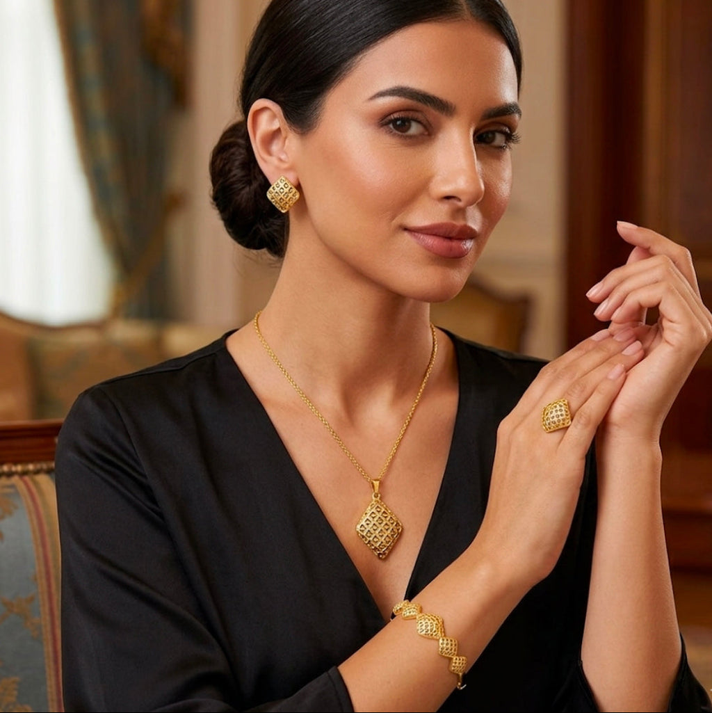 Conjunto de Joyas Retro en Oro de 14K - Estilo Clásico Europeo