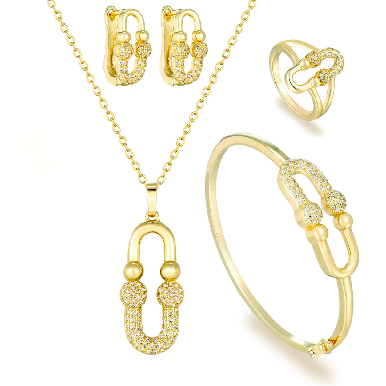 Juego de Joyería de Diseño en Latón Oro de 18K con Circonitas