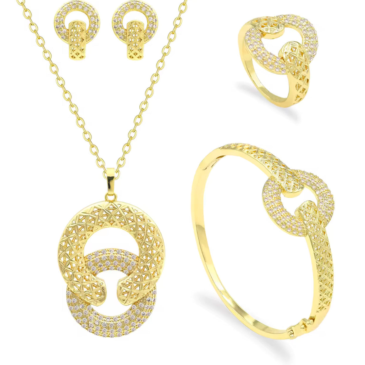 Conjunto de Joyería Geométrica en Oro de 18K - Estilo Dubái